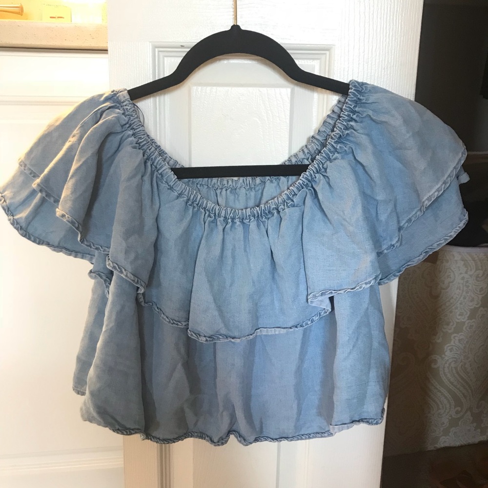 Denim ruffled crop